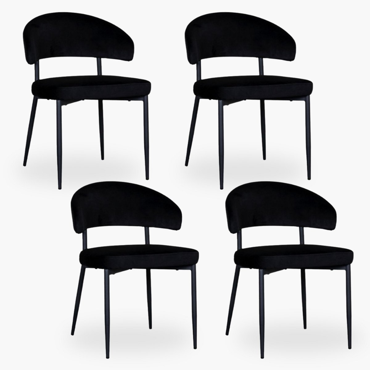 4x Eetkamerstoel Noa - Zwart Velours - Set van 4 - Zwart