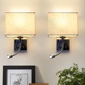 NETTLIFE Wandlamp Stof - 2 Stuks - E27 Fitting - beige - LED binnen Leeslamp - moderne draaibare bedlamp - 2W - voor Woonkamer | Slaapkamer | Hal | Hotel