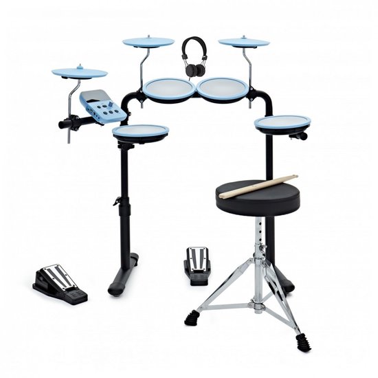 VISIONDRUM Elektronisches Schlagzeug mit Hocker und Kopfhörern, Blau