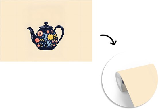 Behang - Fotobehang Theepot - Kleurrijk - Bloemen - Breedte 600 cm x hoogte 400 cm