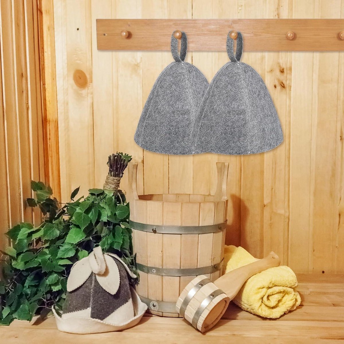 Allecto Plus - Saunamuts Set van 2 - Sauna Hoed Stoom Sauna Wollen Hoed Saunamuts voor Vrouwen Russische Banja Hoed voor Mannen en Vrouwen Badaccessoires Sauna Accessoires (Grijs) — cadeau in Verzorging - foto 3