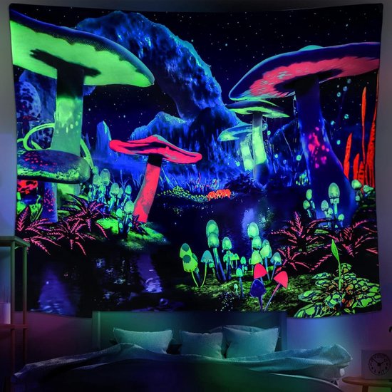 Blacklight Paddestoel Tapestry Fantasy Neon Bos Boom Wandtapijten UV Reactief Galaxy Ruimte Wandtapijt Muur Opknoping voor Home Decor