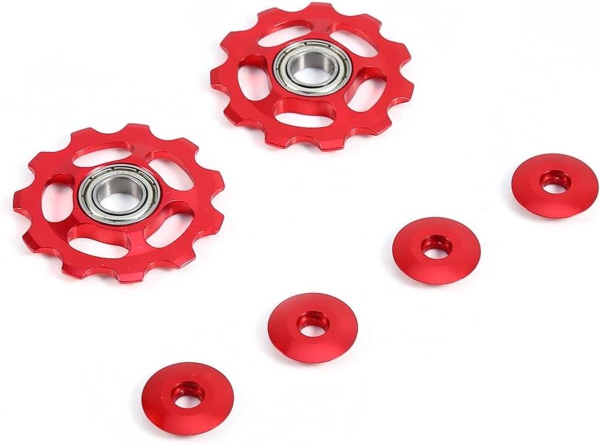 Allecto Plus - Fiets Derailleur Katrol 2 stuks Aluminiumlegering Gids Roller Idler Fietsen Wiel Accessoire Rood
