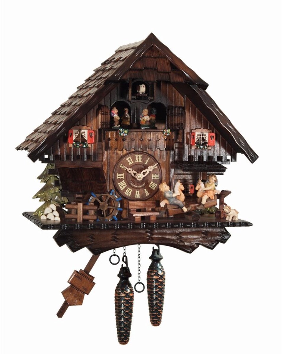 Engstler 4746_QMT - Koekoeksklok - Kwarts - Notenhout - met muziek met dansend paar - 33 cm Bruin