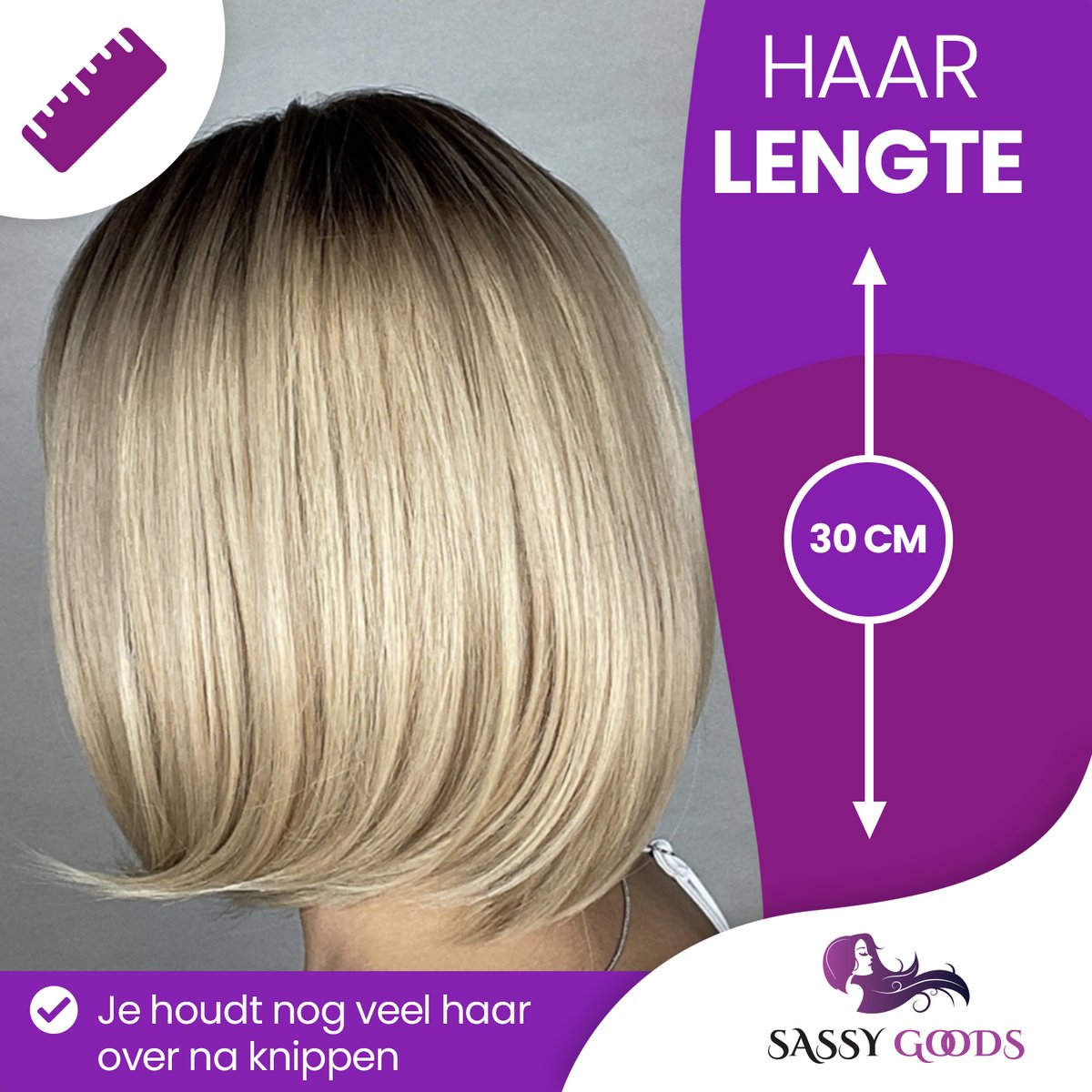 SassyGoods Blonde Pruik Blond Bob - Pruiken Dames Kort Haar - Wig - Haarwerk - Wasbaar - 30 cm — afbeelding 3