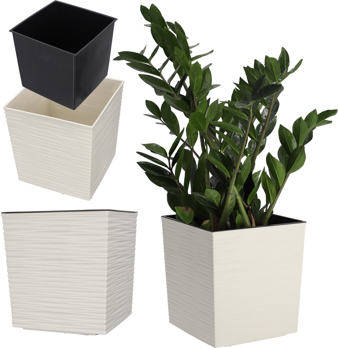 KADAX Bloempot van kunststof, weerbestendige tuinpot voor balkon, terras, binnen, lichte pot met inzet, plantenpot, bloempot (crème, hoogte: 19 cm)