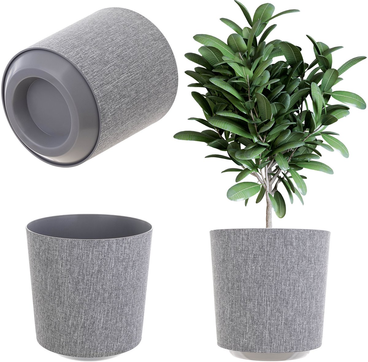 KADAX Decoratieve bloempot, ronde plantenpot, kunststof bloempot, plantenpot voor teelt van planten, kruidenpot voor binnen en buiten (grijs, 30 cm)