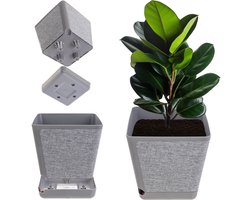 KADAX Decoratieve bloempot van kunststof, rechthoekige plantenpot met irrigatiesysteem, bloempot met zelfbewatering en waterreservoir (grijs gemêleerd, 24 cm)