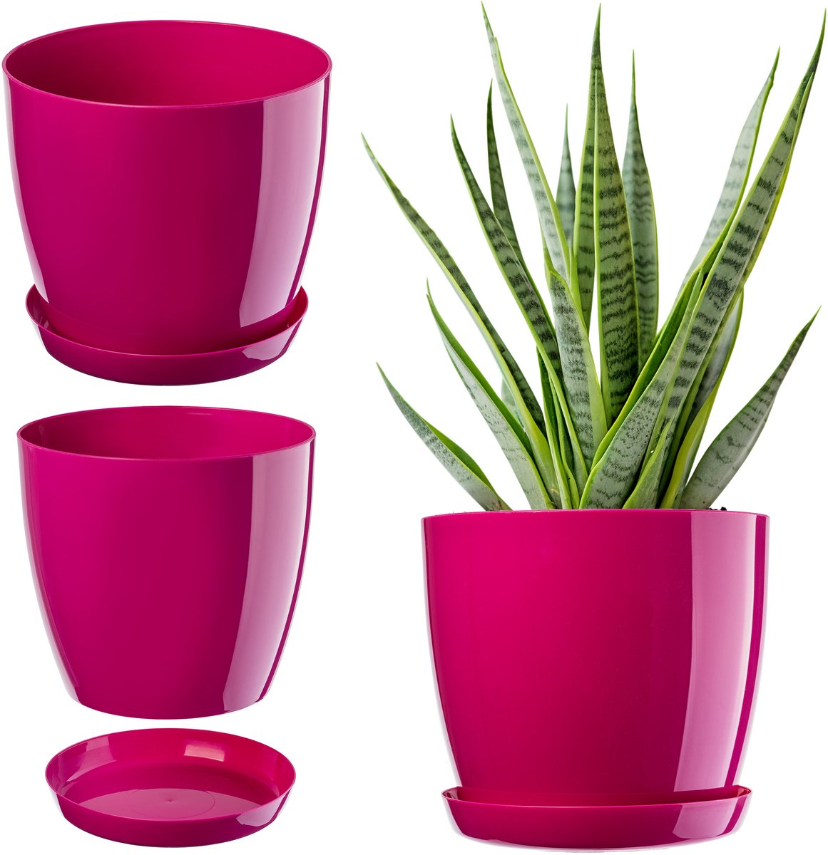 Kadax bloempot, plantenpot met onderschotel, ronde bloempot voor binnenshuis, elegante sierpot van kunststof, bloempot voor bloemen en planten, lichtgewicht plantenpot (Ø16 cm, amarant (donker paarsrood))