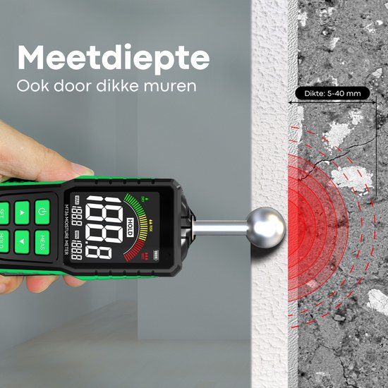 Membeli vochtmeter, contactloze meting door dikke muren van 5-40 mm.