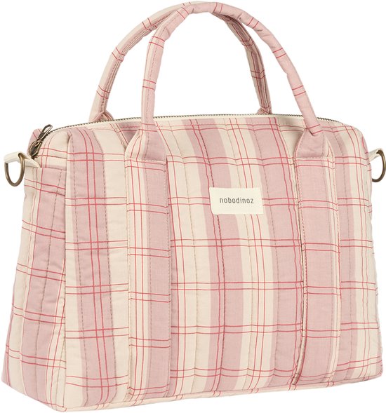 Nobodinoz Stories Limited Edition Stroller Bag - 30x22x12cm - Powder Red Checks