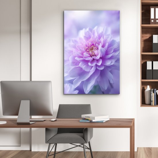 Aluminium schilderij 80x120 cm - Wanddecoratie metaal - Paars - Dahlia - Dromerig - Metalen muurdecoratie woonkamer - Decoratie industrieel - Foto op dibond - Industriële accessoires slaapkamer