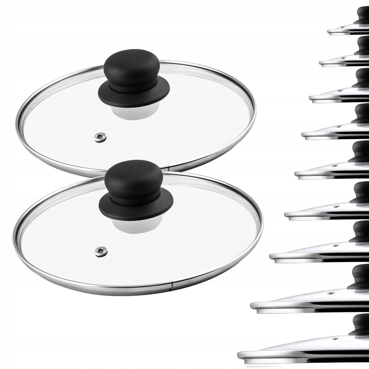 KADAX Glazen dekselset, pannendeksel van glas, diameter 14 - 30 cm, hittebestendig deksel voor pan, pannendeksel met handvat van kunststof, universeel deksel (2 x 18 cm)