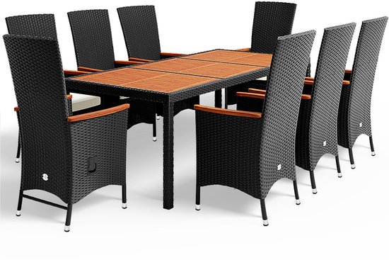 Casaria Tuinset Rio - Polyrattan 9 delig Verstelbaar Kussens - Zwart