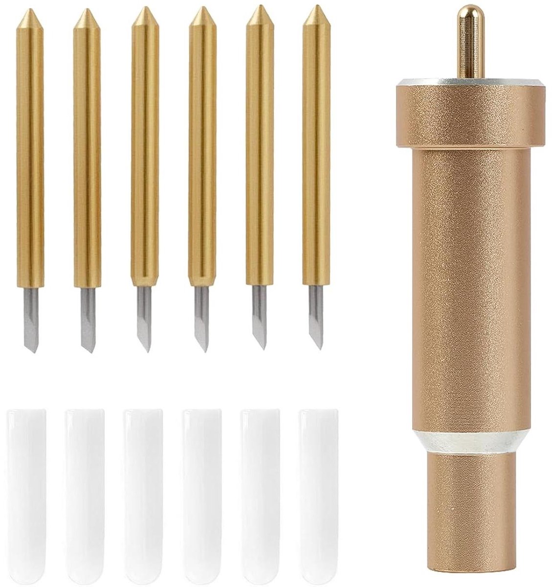 JGS Premium - 7 stuks Fine Cut Vervangende Blades + Opbergdoos - Compatibel met Cricut Explore Air / Air 2 / Maker - Reserve messen voor diepe snede - Goud - Snijhoeken van 30°/45°/60°