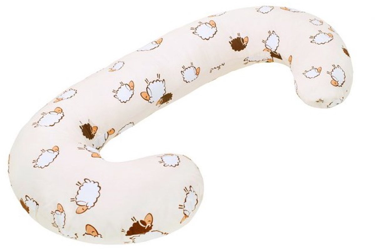 New Baby - Voedingskussen - C-vormig beige kussen van katoen met polyester vulling - borstvoedingskussen - zwangerschapskussen - rugsteun - babysteun - ontspanningskussen