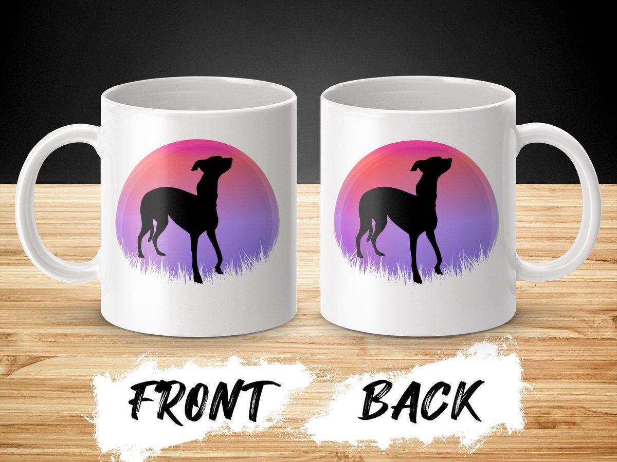 Greyhound Silhouet Mok, Pastel Zonsondergang Design, Hondenliefhebber Cadeau, Unieke Mok