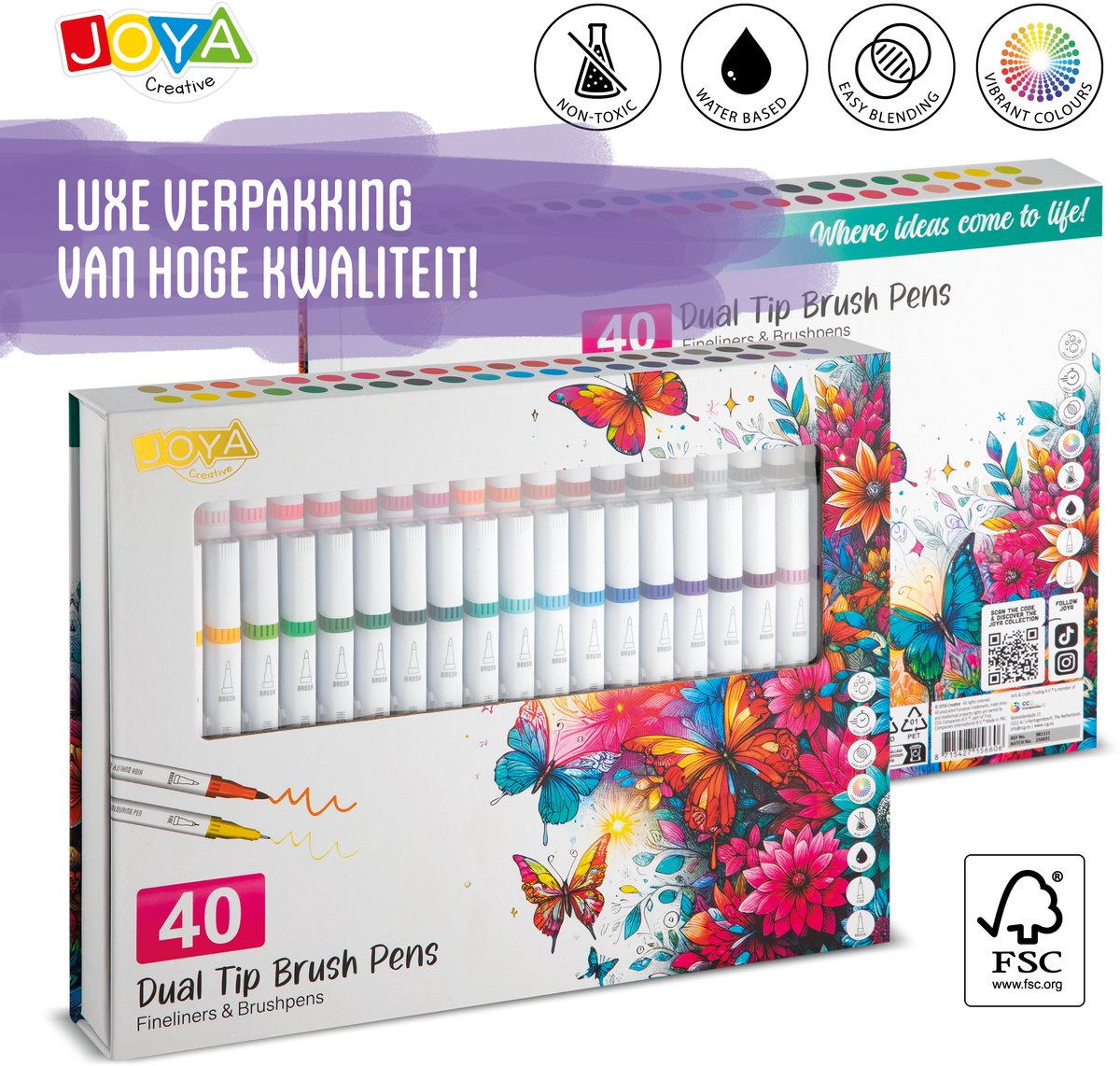 Joya Creative Fineliner Brush Pens Set 40pcs - Stiften voor Volwassenen en Kinderen - Bulletjournal - Handlettering - Gekleurde Fineliners - Drawing Pen Set — afbeelding 5
