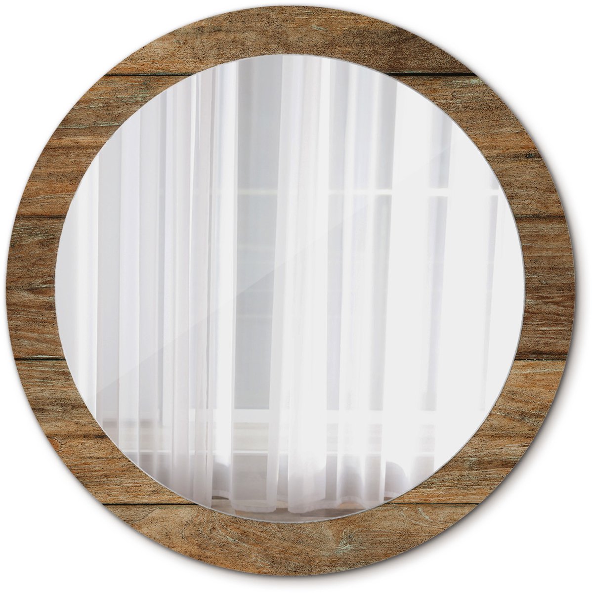 TULUP Spiegel - Spiegel op gehard Glas - Ronde Spiegel - Oud hout - Diameter: 80 cm - Spiegel met decoratief motief - Inloopkastspiegel – Badkamerspiegel - Kleedkamer - Bruine - Premium Spiegel - Elegant Spiegel - Montageset Bruin Oud hout