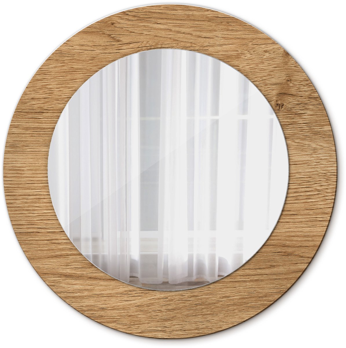 Tulup Spiegel - Spiegel op gehard Glas - Ronde Spiegel - Houttextuur - Diameter: 50 cm - Bruine - Woonkamerspiegel - Inloopkastspiegel - Hal - Stijlvolle spiegel met grafisch motief - Industrieel Spiegel - Top Kwaliteit Spiegel - Wandmontage