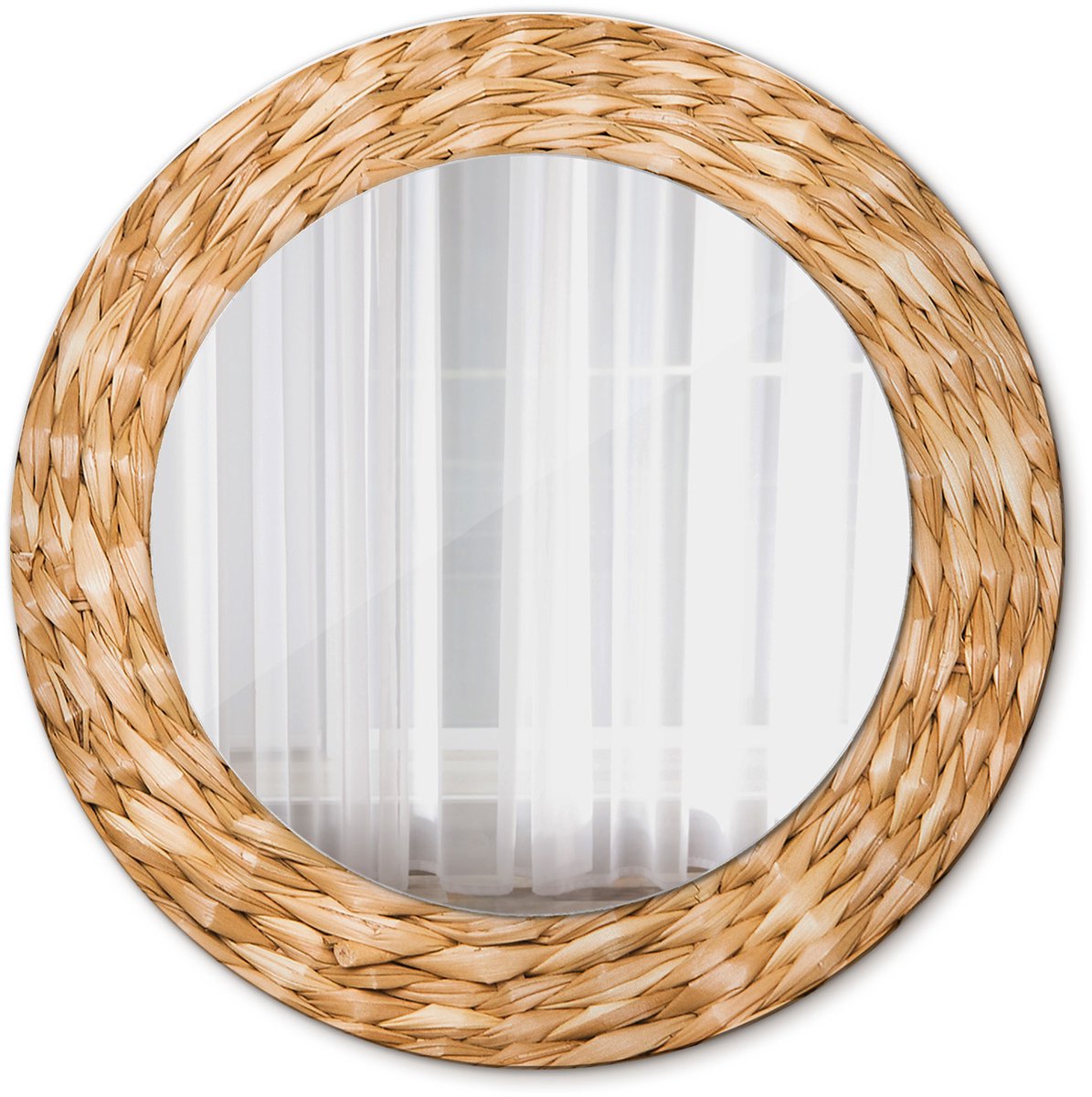 Tulup Spiegel - Ronde vorm Spiegel - op gehard Glas - Vlechtpatroon - Diameter: 50 cm - Oranje - Inloopkastspiegel – Badkamerspiegel - Toiletspiegel - Spiegel met een sierlijk motief - Elegant Spiegel - Wanddecoratie Spiegel - Montageset