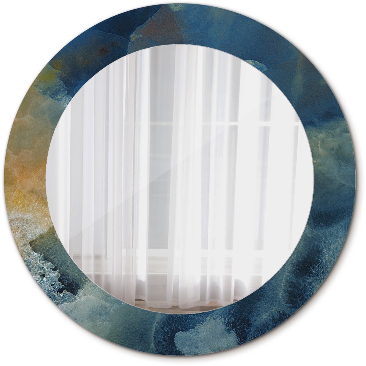Tulup Spiegel - Ronde vorm Spiegel - op gehard Glas - Onyx marmer - Diameter: 60 cm - Decoratieve spiegel - Badkamerspiegel - Gangspiegel - Eetkamer - Hal - Blauwe - Minimalistische Spiegel - Visagiespiegel - Ronde vorm