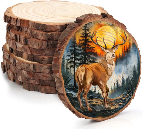 Foto: Kurtzy natuurlijke onafgewerkte houten plakken 10 stuks 14 16 cm diameter houten blokcirkels met schors en zonder gat voor dhz kunst en ambachten kerstversieringen en huwelijksdecoraties