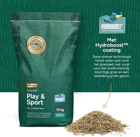 MRS Graszaad Speelgazon Premium - 10 kg voor 500 m² - Hoge betredingstolerantie - Snelkiemend en zelfherstellend Graszaad - Met Hydroboost-coating - NAK Gecertificeerd