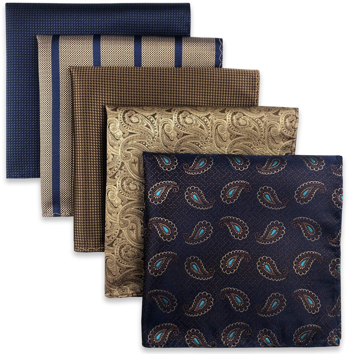 Ibenzoa® Hoogwaardige Set van 5 Handgemaakte Zakdoeken voor Heren met Cadeauverpakking