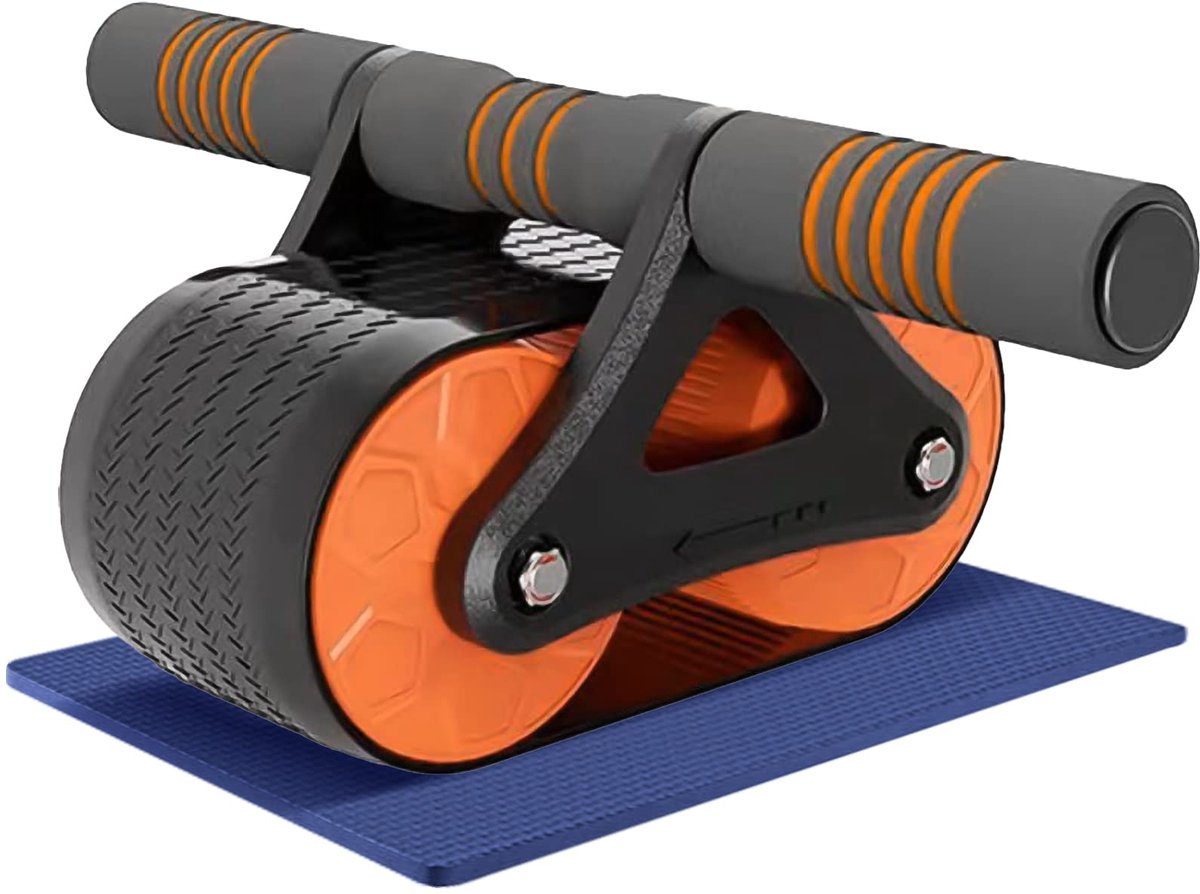 Ibenzoa® Robuuste Buikspiertrainer met Automatisch Terugverende Dubbele Wielen en Kniebeschermingsmat