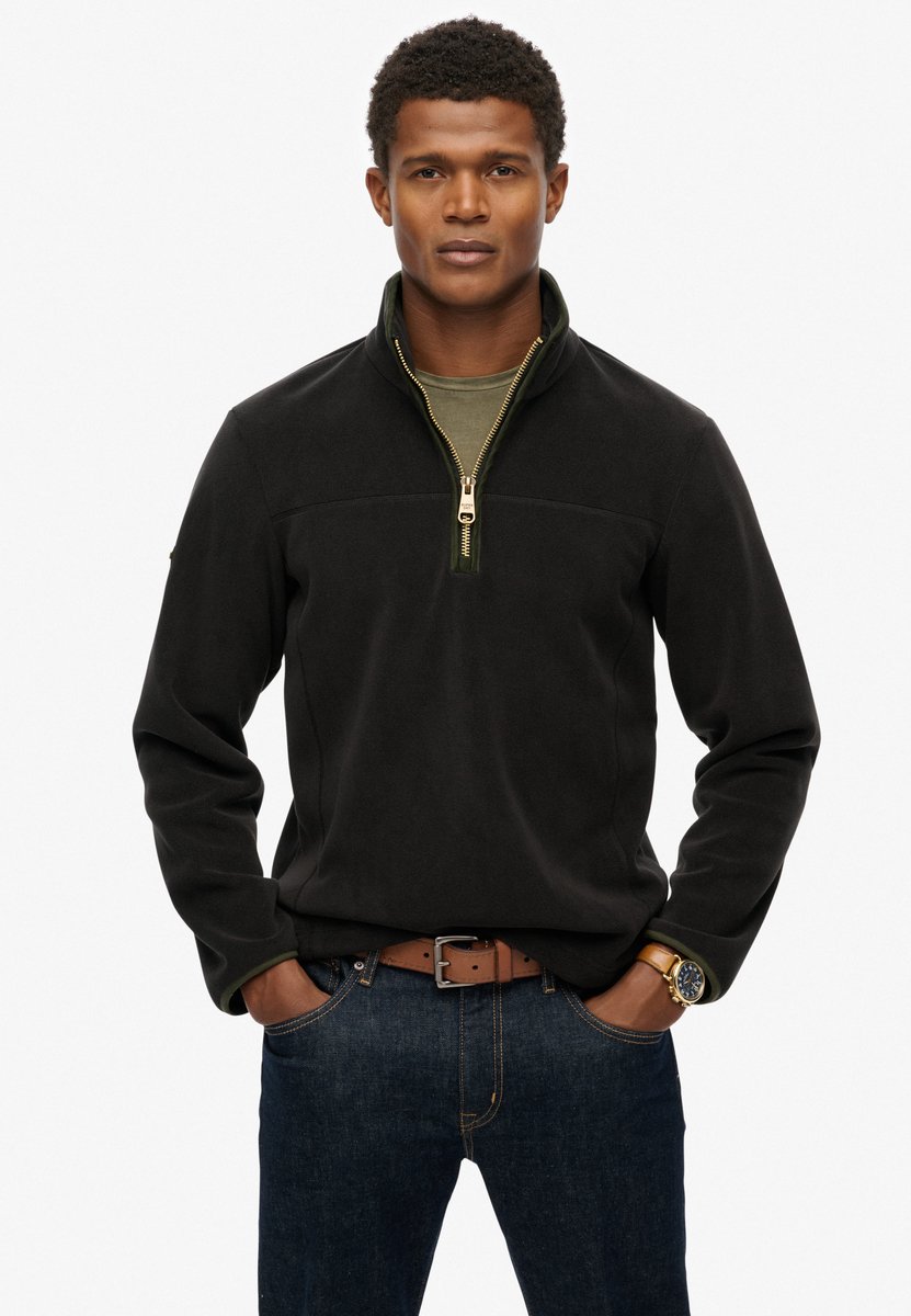 Superdry Estate fleece met halve rits Heren Truien Zwart
