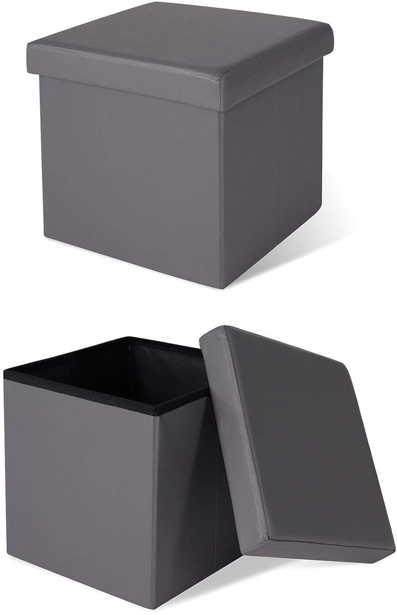 Kruk / Bank Kunstleer - Voetenbank - Grijs - 38 x 38 x 38 cm