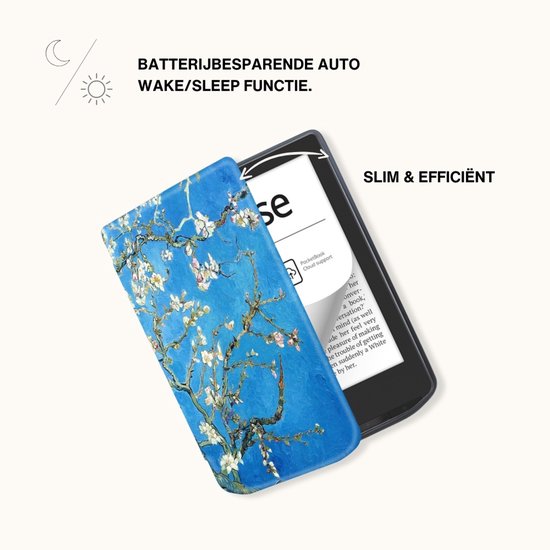 Lunso PocketBook Verse / Verse Pro / Verse Color Slim hard case hoes (6 inch) - sleepcover - Van Gogh Amandelbloesem van Lunso — afbeelding 5