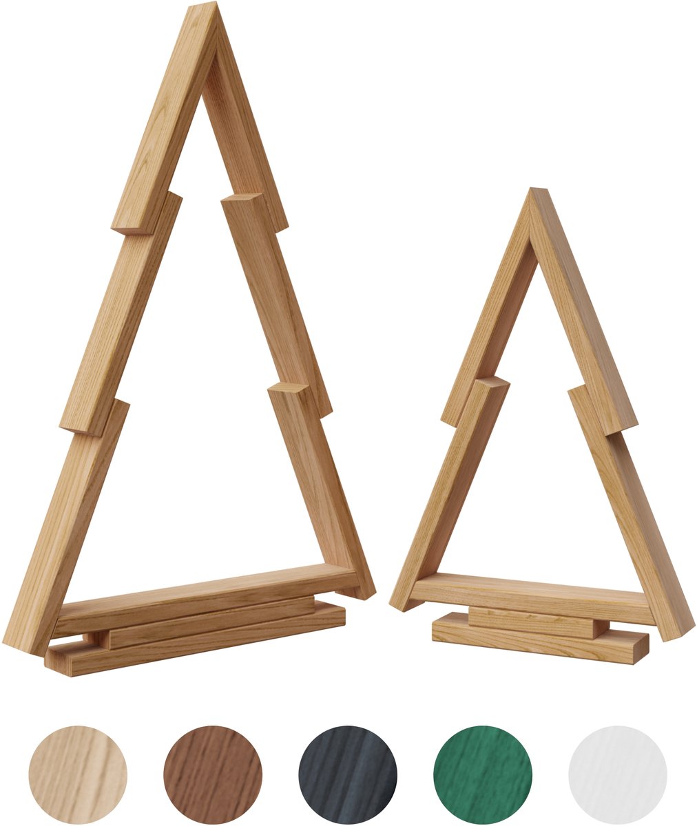 be4nature Houten Kerstboom Set 2 stuks (38 & 55 cm) - Lichtbruin, Rustieke Kerstversiering