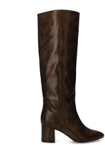 Manfield - Dames - Bruine snake print hoge leren laarzen met hak - Maat 36