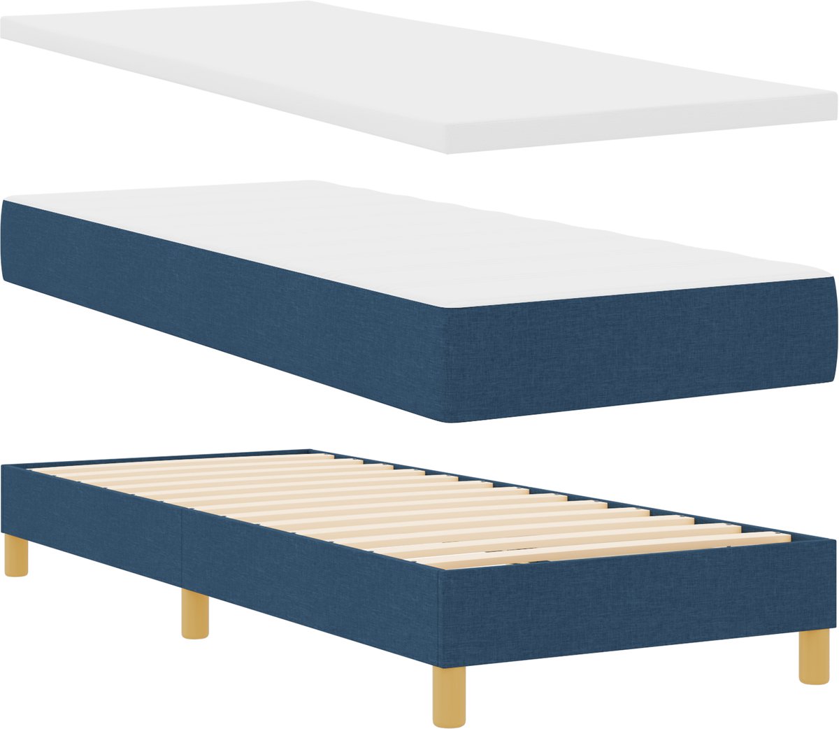vidaXL - Boxspring - bed - met - hoofdeinde - Blauw - 200 - x - 80 - cm - Stof