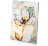 Élégante fleur dorée sur fond blanc - Peintures Bloem sur verre - Peinture nature - Art Deco - Peintures sur verre acrylique - Accessoires de maison - verre acrylique 30x45 cm
