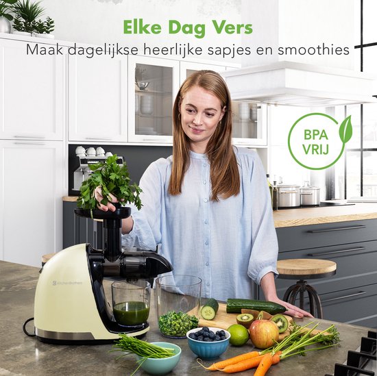 KitchenBrothers Slowjuicer - Presse-agrumes - Presse-légumes et fruits - 700 ml - Avec réservoir à pulpe - Machine à jus - Champagne