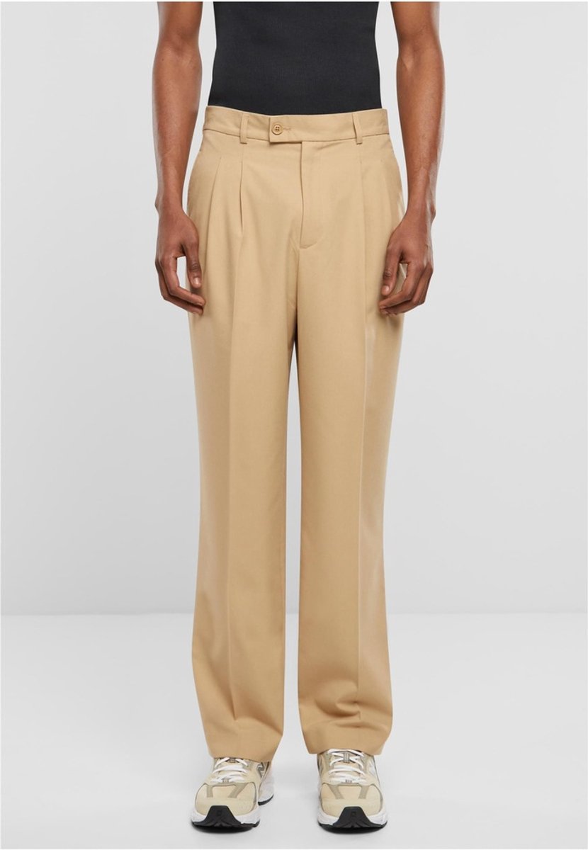 Urban Classics Double Pleated Broek rechte pijpen Taille 40 inch Beige
