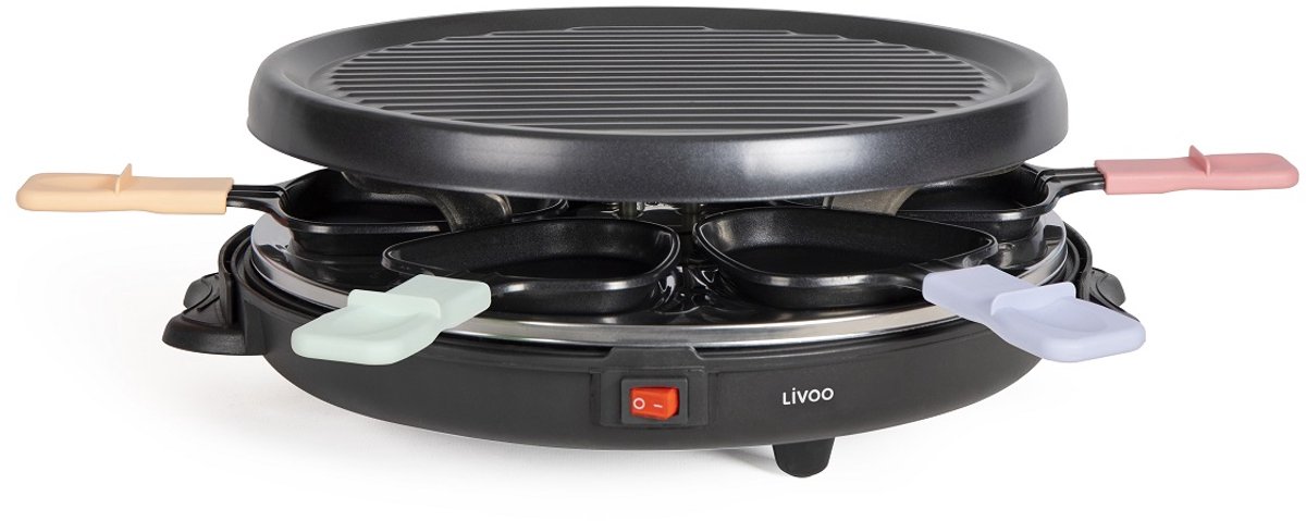Raclettegrill voor 6 personen - LIVOO - DOC207P - 800W - 6 personen - Uitneembare grilldeur - 6 spatels en 6 raclettepannetjes