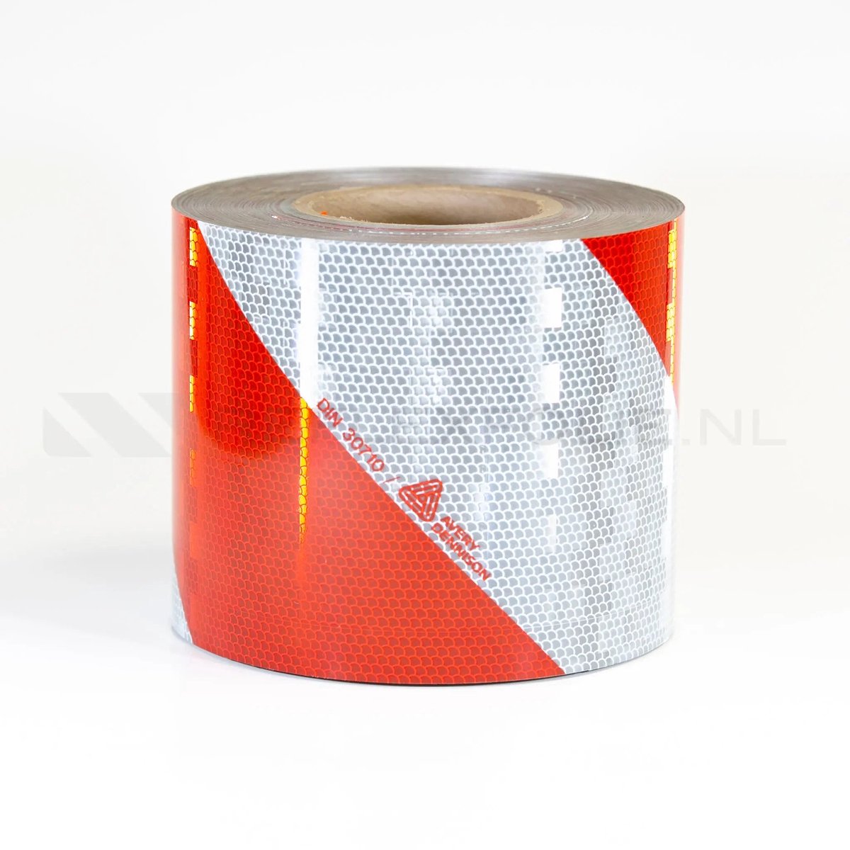 Industriemarkering Rood/Wit retroreflecterend | Reflexfolie Linkswijzend / 141mm / 50m
