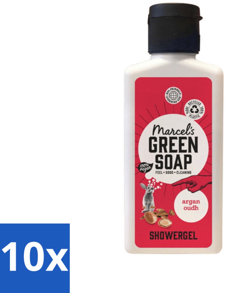 Marcel's Green Soap - Douchegel - Argan & Oudh Mini - Krachtige werking - 100 ml - Bulkverpakking - 10 stuks