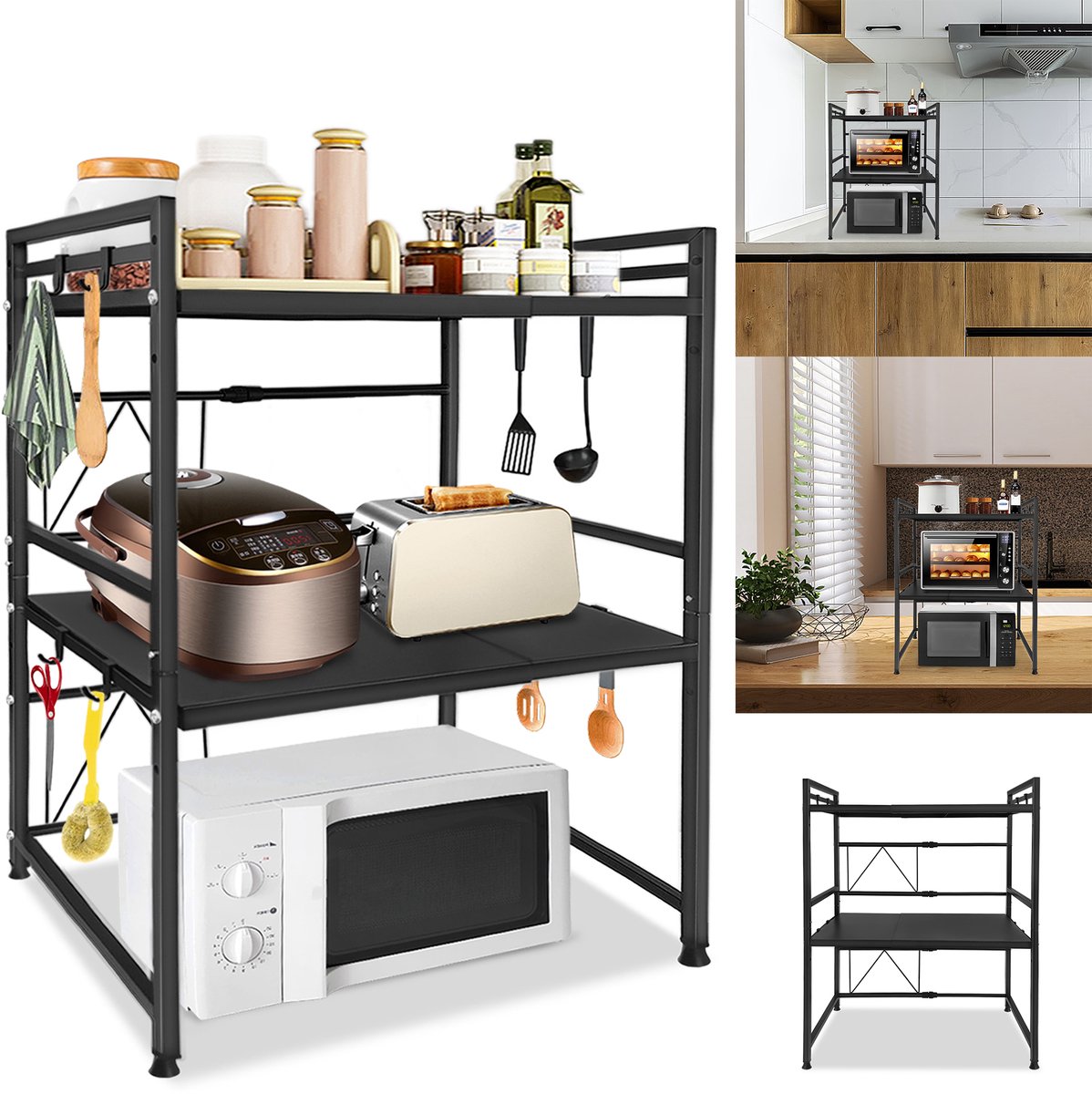 Kruidenrek Metaal 2 Lagen – Staand Kruidenrek met 8 Haken Organizer