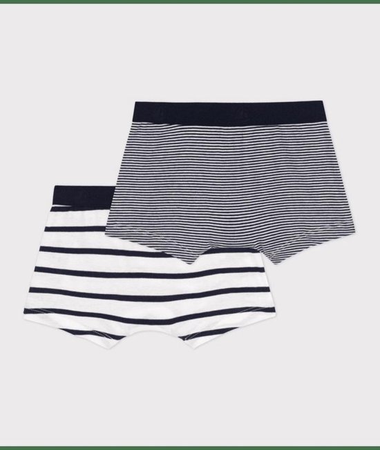 Petit Bateau Set van 2 gestreepte boxershorts voor jongens Jongens Onderbroek - Wit/Blauw + Blauw/Wit