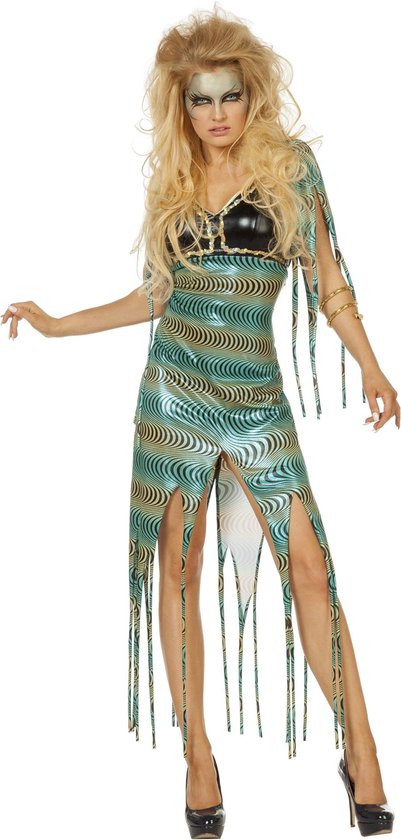 Wilbers & Wilbers - Griekse & Romeinse Oudheid Kostuum - Muse Van Medusa - Vrouw - blauw,goud - Maat 38 - Halloween - Verkleedkleding