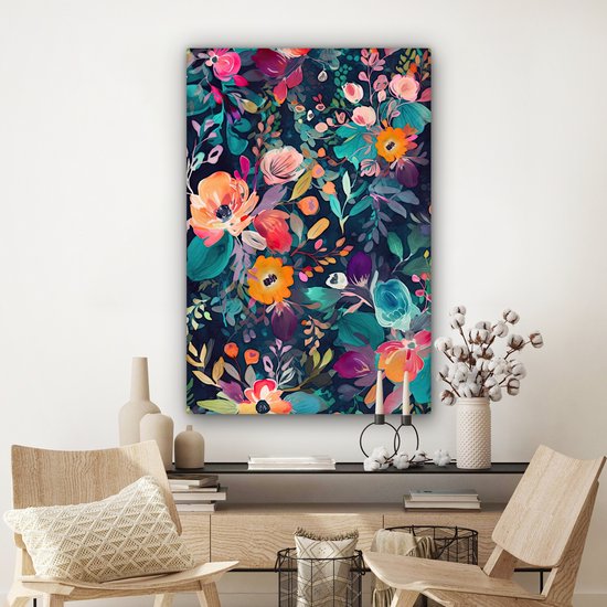 Peinture sur toile colorée - Fleurs - Art - Nature - Hippie - 80x120 cm -  Décoration... | bol