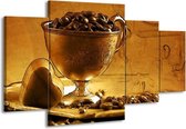 GroepArt - Schilderij -  Koffie - Bruin, Geel - 160x90cm 4Luik - Schilderij Op Canvas - Foto Op Canvas