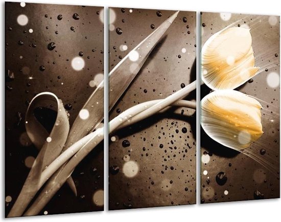 Peinture sur verre tulipe | Jaune, gris | 120x80cm 3 Liège | Tirage photo sur verre |  F005145