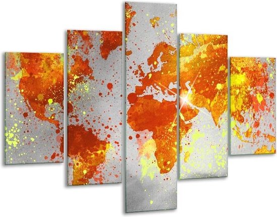 Glasschilderij Wereld | Grijs, Oranje, Geel | | Foto print op Glas |  F005540
