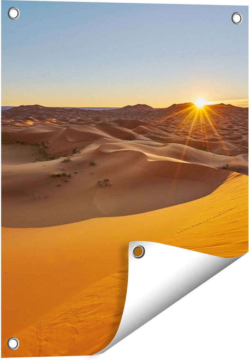 Gards Tuinposter Woestijn in de Sahara met een Opkomende Zon - 40x50 cm - Tuindoek - Tuindecoratie - Wanddecoratie buiten - Tuinschilderij Multikleur